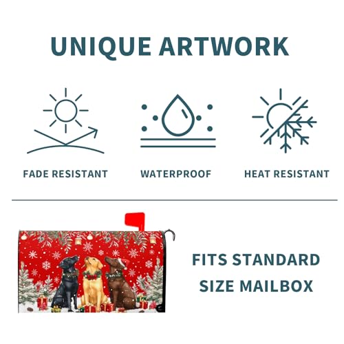 Image of Christmas Dog Mailbox Cover with Magnetic 25.5x21 Inch Xmas Puppy Trees Winter Snowflakes Waterproof Mailbox Wrap Letter Post Cover Large Size for Garden Yard Outdoor New Year Decor