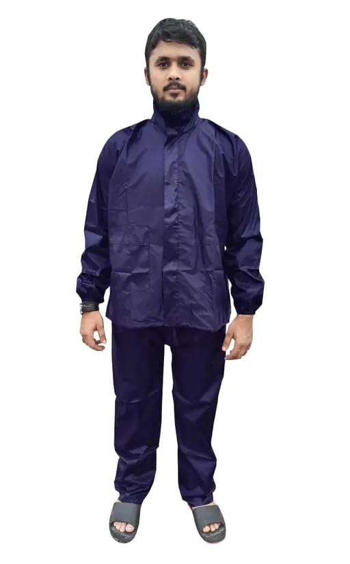 Unisex Raincoat Set for Men & Women | Polyester Rain Suit with Hooded | Standard Length Monsoon Wear (IN, Alpha, M, Pant Set Blue)-image-31