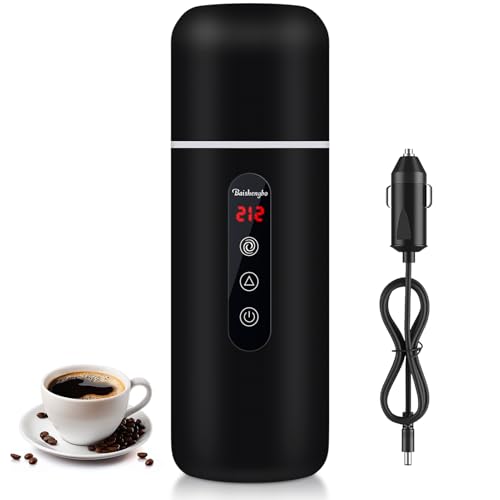 Car Kettle,Portable Electric Travel Kettle,12V/24V Car Coffee Warmer,420ML Hot Water Boiler,Small Hot Water Heater, Mini Hot Water Boiler with Built-in Magnetic Induction Stirring for Tea Coffee Milk