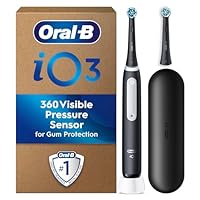 Oral-B iO3 Electric Toothbrush, 2 Toothbrush Heads, Pressure Sensor, Toothbrush for Adults with Travel Case, Gift Ideas for Him/Her, Matt Black, UK 2 pin plug