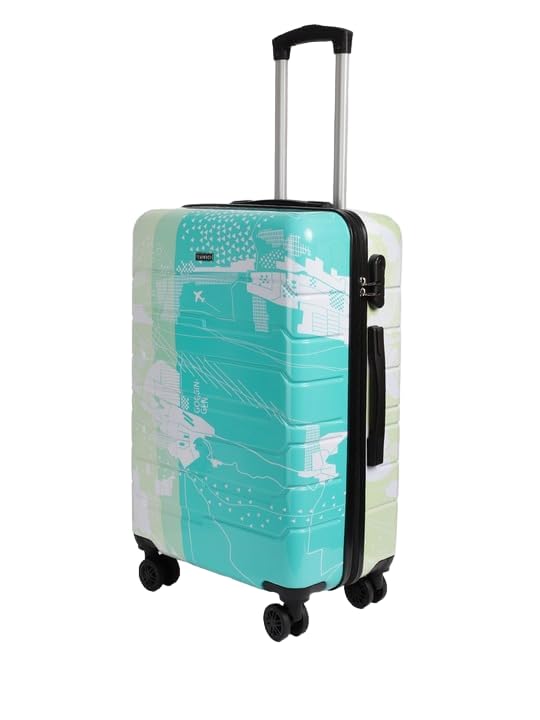 Image of TEAKWOOD LEATHERS Twin Printed 360 Degree Rotation Hard Cabin Trolley Bag (Green, Medium)