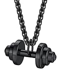 FaithHeart Mens Womens Black Dumbbell Necklace Stainless Steel Barbell Pendant Necklace Fitness Gym Weight Lifting Necklaces with Gift Box