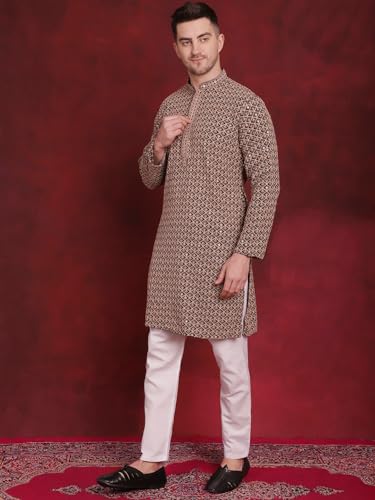 Image of Jompers Men's Pure Cotton Regular Fit Sequin Embroidered Kurtas