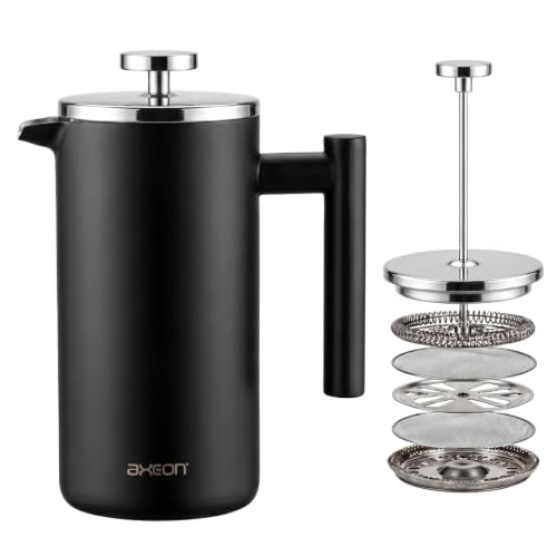 Image of AXEON French Press Coffee Maker - 350ml | 304 Stainless Steel Plunger | 4-Layer Filtration for Grit-Free Brew | Heat Retention, Rust-Free, Portable Coffee Maker for Home, Travel & Office (Black)