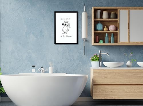 Image of Mira Mest Framed Bathroom Wall Decor | Funny Quotes & Cute Animal Art Prints | Quirky Toilet Signs & Guest Bath Decorations | Minimalist Black & White Washroom Signs | Ready to Hang Toilet Humor for Home & Powder Room (Shower Duck)