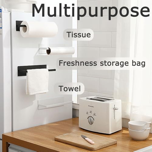 Tissue Hanging Roll Holder Towel Roll Holder Paper Towel Rack Wall-Mounted Under Cabinet Tissue Paper Towel Self-Adhesive or Drilling for Kitchen,Bathroom or Pantry(White) - Image 5