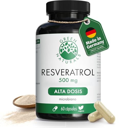 Trans Resveratrol 500 mg - 60 cápsulas - Pureza: 98% trans-resveratrol - Fabricado en Alemania - 100% vegano y sin aditivos - Suministro para 2 meses - Green Naturals®