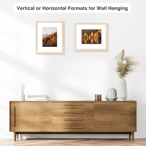 Image of JCJMY 8x10 Picture Frame with 5x7 Mat for Wall Hanging or Tabletop, Display Photo 5x7 with Mat or 8x10 without Mat, 8 by 10 Wall Gallery Poster Photo Frame with Shatter Resistant Plexiglass, Natural
