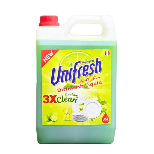Unifresh Dishwashing Liquid Lime Green 5L Powerful Grease Cutting Refreshing Lime Scent Antibacterial Gentle on Hands Ideal for Home & Kitchen Use