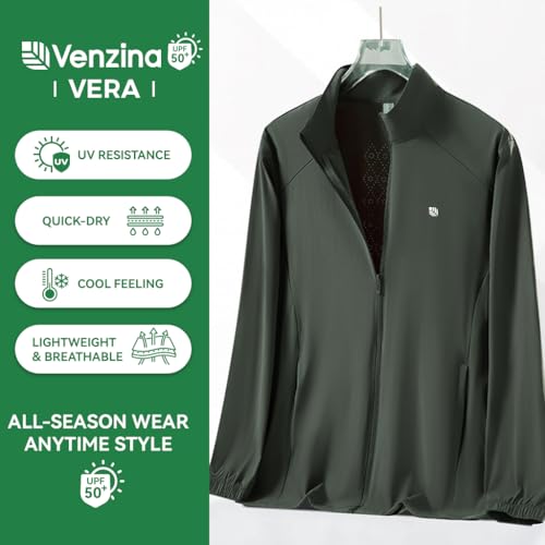 Image of Venzina Men's UPF 50+ Sun Protection Jacket, 4-Way Stretch Quick-Dry Windbreaker with Breathable Mesh & Elastic Cuffs, Sunscreen Jacket for Men - Hiking, Travel