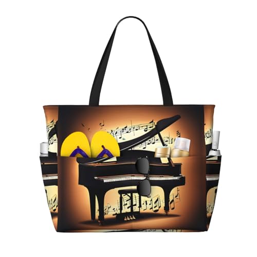 Sac à bandoulière imperméable grand sac de plage anti-sable imprimé piano violon