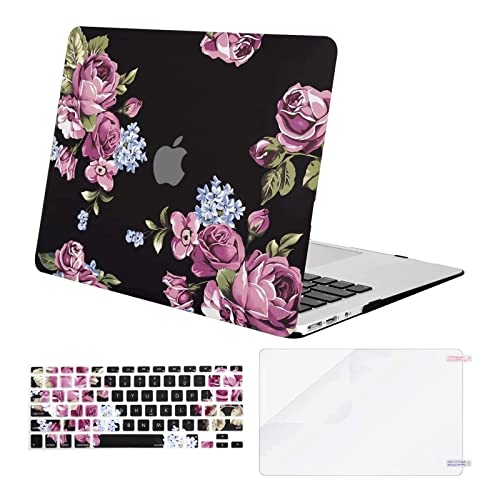 MOSISO Compatible with MacBook Air 13 inch Case (Models: A1369 & A1466, Older Version 2010-2017 Release), Plastic Pattern Hard Shell Case & Keyboard Cover & Screen Protector, Purple Peony