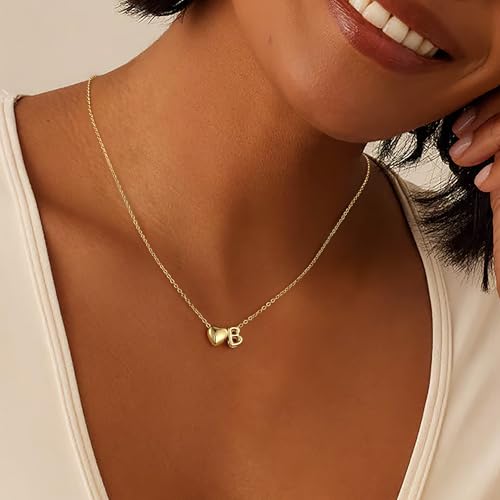 M MOOHAM Dainty Heart Initial Necklaces for Women Girls Gifts - 14K Gold Plated Tiny Heart Initial Necklace Jewelry Personalized Birthday Gifts for Women Teen Girls Trendy4