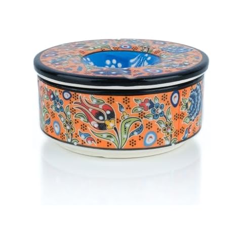 Decorative Ceramic Jar-Colorful Decorative Jar with Lid-Handmade Small Decorative Jar-Windproof Unique Jars-Turkish Home Decor (Orange) Cover