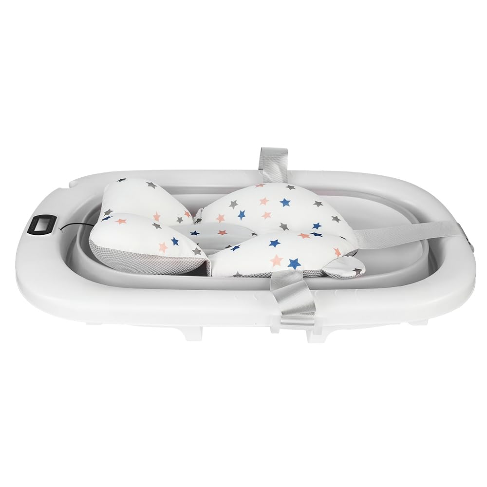 Faltbare Babybadewanne mit Digitalthermometer, Geeignet für Neugeborene und Kleinkinder, Platzsparend, 80 x 50 x 23 cm, Grau