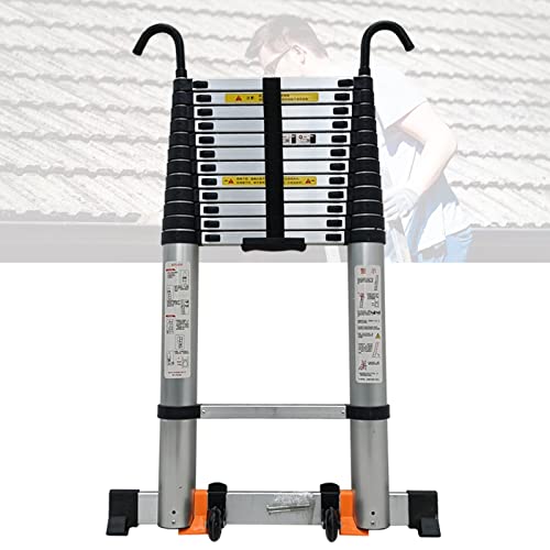 Escalera Telescópica Aluminio Techo, Compacto Plegable Escalera del Desván con Ruedas y Estabilizador, Portátil Escaleras de Mano para Casa (Size : 5.5m/18.0ft) Cover