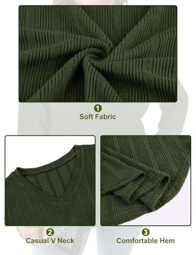 Image of Koscacy Women Plus Size Casual Knit Sweater V Neck Solid Color Tops Lightweight Long Sleeve Blouses