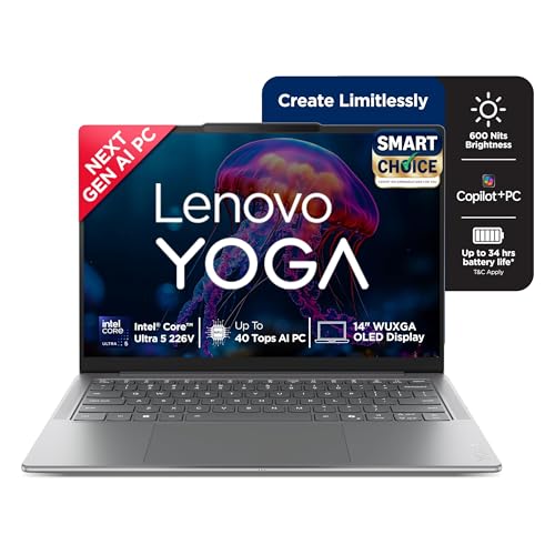 Image of Lenovo Yoga Slim 7 (Smartchoice) Aura Edition, Intel Core Ultra 5 226V, 16GB RAM, 1TB SSD, WUXGA OLED, Copilot+ AI PC, 40 TOPS, 14 inch /35.5cm, Windows 11, Office 2024, Grey, 1.19Kg, 83JX005FIN, AI Laptop