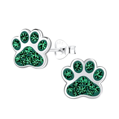 Solid 925 Sterling Silver Crystal/Enamel Paw Print Stud Earrings (Choose Your Color)