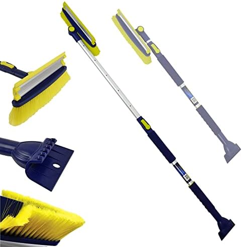 Michelin Snow Brush for Car Windshield - Snow and Ice Scraper with 43–63" Extendable Handle, 13" Swivel Head with Squeegee, 5" Heavy Duty Ice Scraper for SUV, Truck, Van, Auto Cleaning