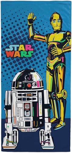 Jay Franco Star Wars Droids Bath Pool Beach Towel - Kids Super Soft & Absorbent 100% Cotton Towel with R2-D2 and C-3PO, Measures 28 x 58