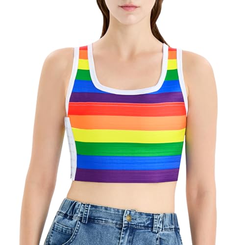 HappyJamJams Transgender Chest Binder Tomboy FTM Rainbow Elastic Band Trans Bra Binder Adjustable Affordable Breathable and Strong Compression Racerback Tank Top