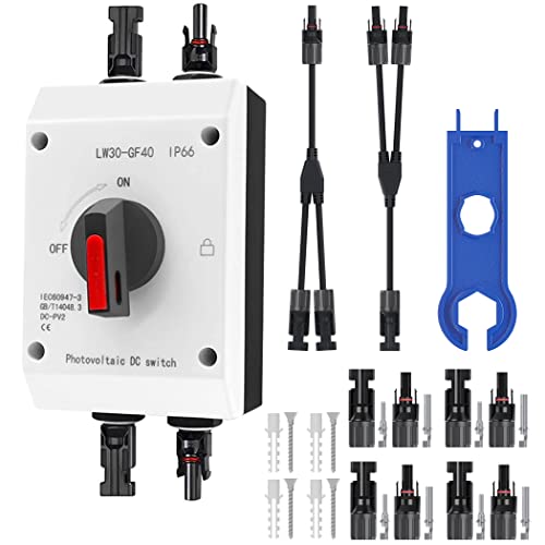 KINGARDEN Disjoncteur DC - Système PV - Disjoncteur DC - IP65 - Étanche - 32 A - 1200 V - 1 en 2 - Pour système solaire - Panneau solaire - Panneau solaire (avec raccord Y) Cover
