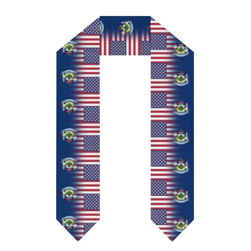 Image of U.S.A Maine State Flag Graduation Shawl Scarf Triangle End Band Honor Stole Scarf Unisex 71" in