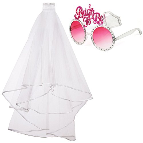 iLoveCos Bride to be Weiß Hochzeit Braut Schleier mit Kamm und Sonnenbrille Brautbrille Hen Party Zubehör 2 Stücke Cover