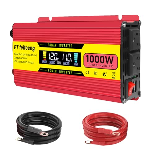 Image of 1000W Modified Sine Wave Power Inverter, 12V to 110/120V Car Converter with LCD Display and Dual Sockets & 2 USB Ports for Car Truck RV Home Camping