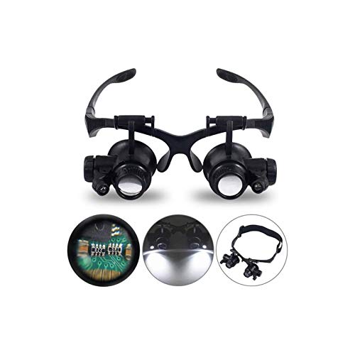 Lupas iluminadas montadas en la cabeza ， Lupa de gafas Manos manos libres Diadema Magnifier con luz LED 10x 15x 20x 25x Joyero LED Reloj de reloj Reparación Lupa de vidrio Lupa de vidrio Lupa Binocula