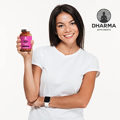 DHARMA Biotina con ingredientes 100% naturales para hombres y mujeres con zinc, selenio, vitaminas B5, D y E para una piel, cabello y uñas saludables | 120 cápsulas veganas | Sin lactosa y sin gluten