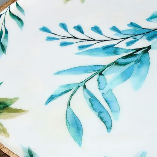 Image of SAAGA White and Aquamarine Mango Wood Pizza Serving Tray - Stylish Round Snack Plate (15x10 Inch) for Kitchen, Home, Cafes & Restaurants