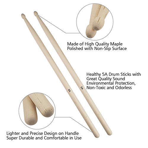 image for Eison Drum Sticks Set,5A Wood Drum Sticks,Hot Rods Drum Brushes,Retrac