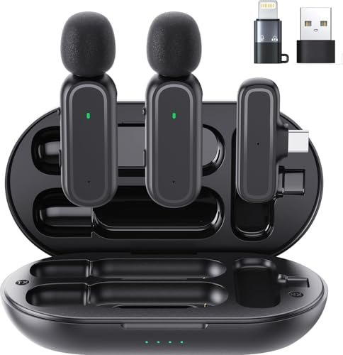 Micrófono Inalámbrico para iPhone, Android, iPad - Micrófono de Solapa con Estuche de Carga 42H – Mini Micrófono con Reducción de Ruido para Grabación, YouTube, TikTok, Directos, Vlogs – Alcance 20m