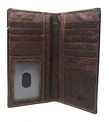 Texas West Genuine Leather Basketweave Floral Tooled Praying Cowboy Mens Long Bifold Wallet 2 colors (Coffee)2