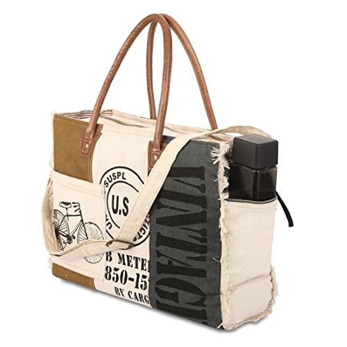 KPL Sel De Mer Upcycled Canvas and leather Hand Bag Cowhide Tote Bag shopping bag carry on leather bag2