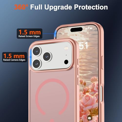 Image of SUPFINE Magnetic for iPhone 17 Pro Case (Compatible with MagSafe)(Military Grade Drop Protection) Translucent Matte Shockproof with Anti-Fingerprint Phone Cover,Pink
