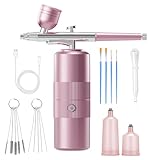Airbrush Kit with Compressor Portable Airbrush Kit 48PSI High-Pressure Non-Clogging Air Brush Set Cordless Rechargeable with 0.3mm Nozzle and Cleaning Brush for Painting,Nail Art, Makeup (pink)