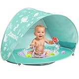 Zooawa Strandmuschel Pop Up Baby Strandzelt Strandmuscheln,Tragbar Baby Strand Zelt mit Mini Pool UV-Schutz 50+ Sun Windschutz Shelter für Kleinkinder mit Strand Sand Spielzeug Set, Minzgrün
