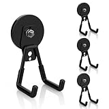 Extra Large Heavy Duty Magnetic Hooks, Large Strong Magnet Hooks, Industrial Magnetic Hooks With Anti-Slip Coating, Magnetic Utility Hooks For Garage, Workshop & Garden Tools Organization (4Pcs Black)