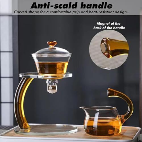 Juego de tetera de cristal magnética semiautomática resistente al calor con mango dorado 5