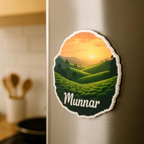 Image of Naxon Munnar Town Theme Souvenir Wooden Fridge Magnet for Refrigerator - Printed Fridge Magnet for Kitchen & Home Decor | Perfect Souvenir Gift | Size 3x3 in | Pack of 1