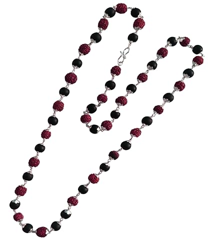 Image of Karungali Rudraksha Mala Original | Rudraksha Karungali Mala | with Jute Storage Pouch and Lab Certificate | Unpolished Rudraksha Beads | Divya Raksha Rudraksha & Karungali Mala with Silver Capping