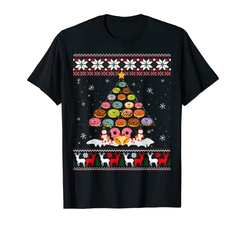 Camisa de Navidad Donut Tree Funny Pijamas Regalo Suéter feo Camiseta