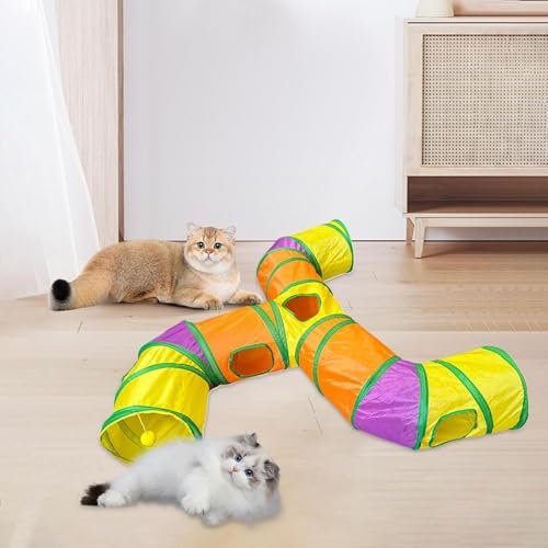 Image of Pawaboo Interactive Cat Toy with Running Mouse, Electronic Motion Cat Toy Automatic Teaser for Indoor Cats, Pop and Play Hide Seek Cats Toys Hunting Mouse for Pet Kitten Play Fun (Rainbow-T Shaped)