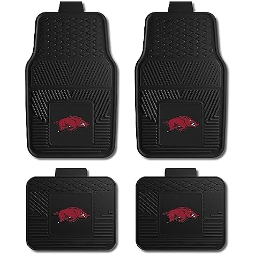 Fanmats University of Arkansas Razorbacks Set of 4 Car Mats for Cars, SUV, Pickups - All Weather Protection, Deep Reservoir Design, Universal Fit - 3D NCAA Team Logo - 29”x17”Front -14”x 17”Rear Mat