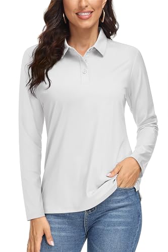 Magcomsen Long Sleeve Golf Shirts Women Polo Shirts Upf 50 Uv Protection Moisture Wicking Sports Tennis White M cover