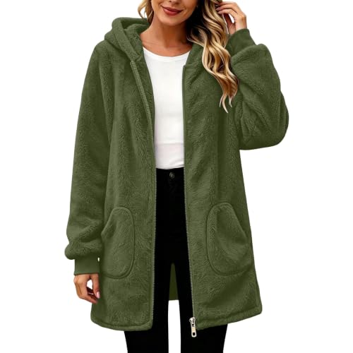 Women’s Plush Hoodie Jacket Fuzzy Zip Up Coat Long Sleeve Winter Outerwear - image 7