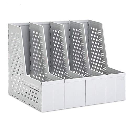 SAYEEC Archivador de escritorio para revistas, 4 secciones, plástico hueco, organizador plegable, archivador, estante para archivos, marcos, divisores y almacenamiento (gris) Cover